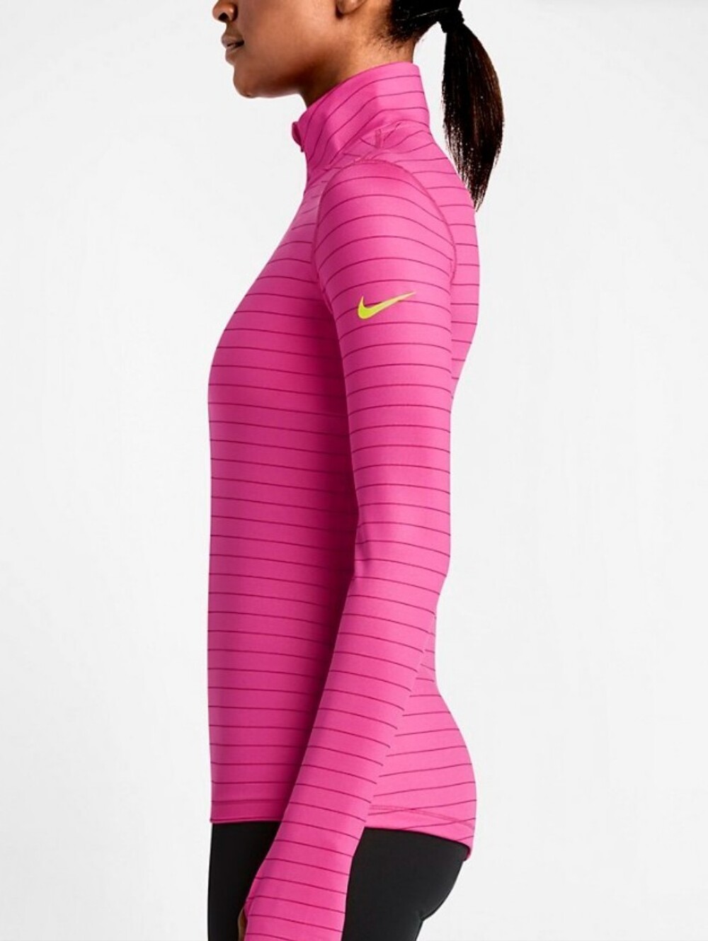 Nike Pro Hyperwarm Striped Half Zip Long Sleeve Mock Neck